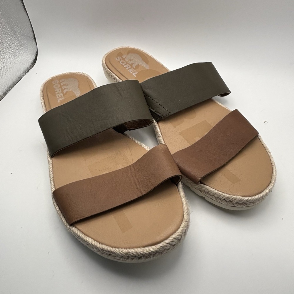 SOREL Ella ll Slide Women's Sz 10 Sandals Slip On Green Tan Straps‎ NEW No Box